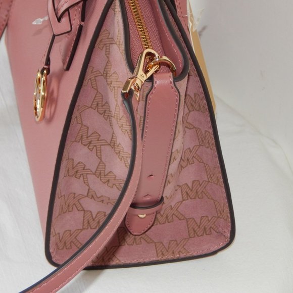 NWT $558 Michael Kors Avril Leather Small TZ MK Logo Rose Satchel Crossbody Bag - Picture 7 of 12